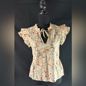 Tart Floral Tie-Neck Blouse with Ruffle Sleeves